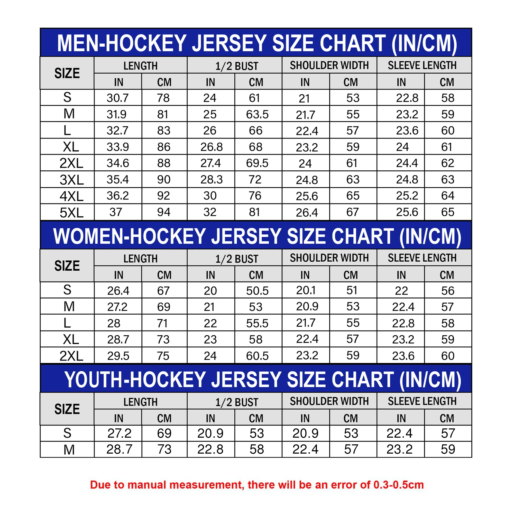 Edmonton Oilers NHL x Hello Kitty Hockey Jersey size chart - men women youth hockey jersey