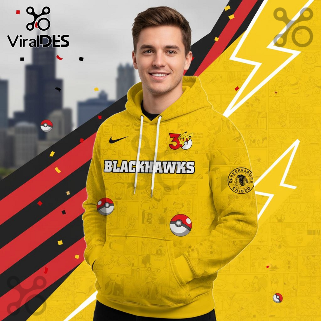 Chicago Blackhawks NHL x Pokemon 30th Anniversary Hoodie And Joggers Chicago Blackhawks NHL x Pokemon 30th Anniversary Hoodie And Joggers