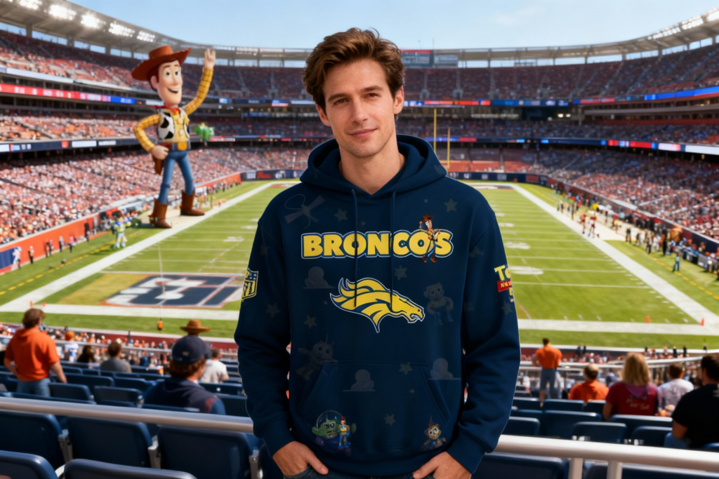 Denver Broncos NFL x Toy Story 5 limited hoodie and joggers set front and back view