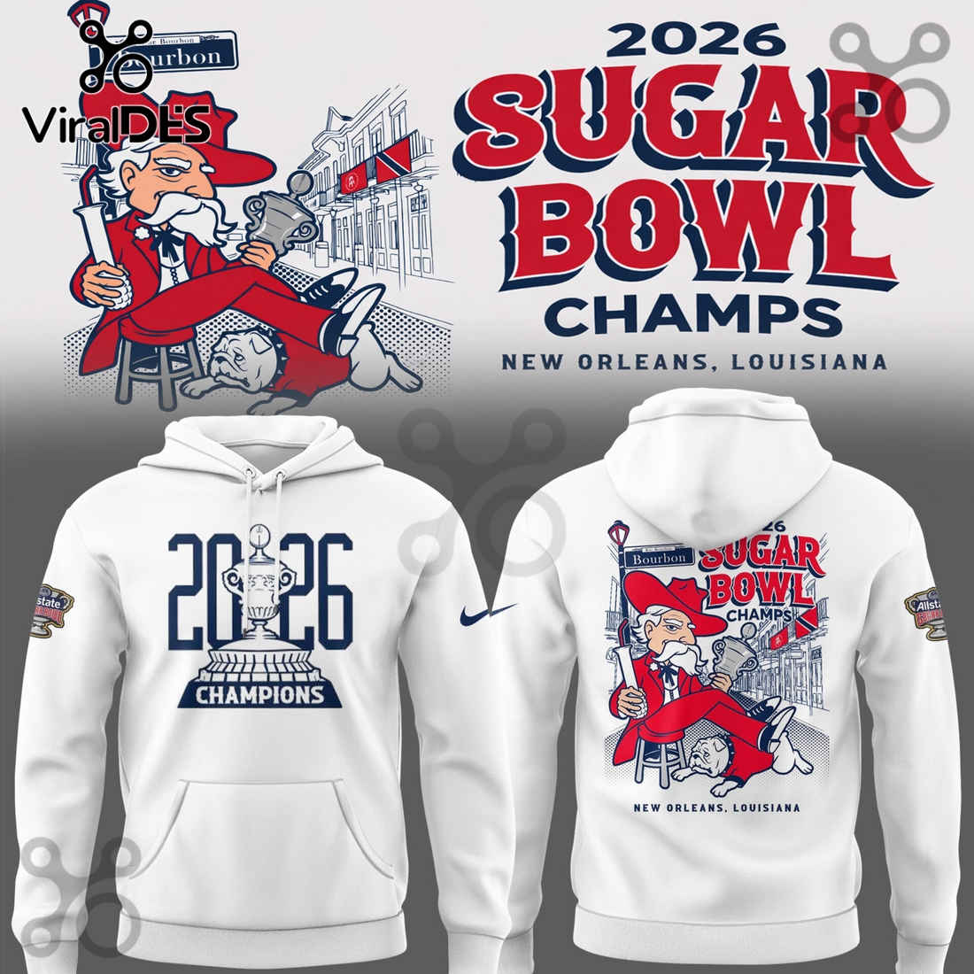 Ole Miss Rebels Sugar Bowl Champions 2026 White Hoodie Ole Miss Rebels Sugar Bowl Champions 2026 White Hoodie