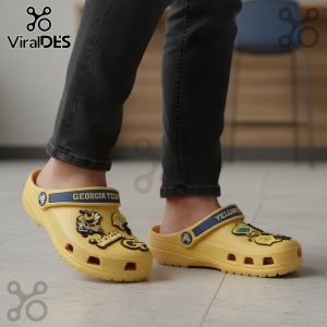 Georgia Tech Yellow Jackets Crocs with football charms. Officially licensed, comfortable slip-on shoes.