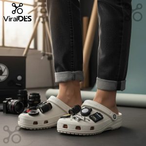 Photographer Crocs with camera charms - Comfortable & stylish footwear for photography enthusiasts.