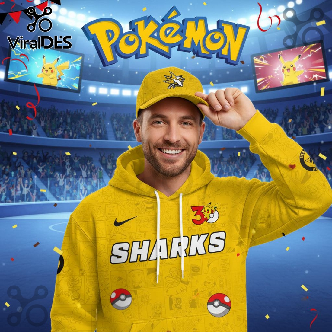San Jose Sharks NHL x Pokemon 30th Anniversary Hoodie And Joggers San Jose Sharks NHL x Pokemon 30th Anniversary Hoodie And Joggers
