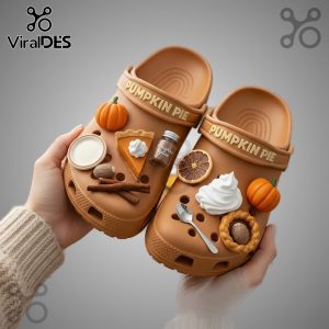 Pumpkin Pie Crocs Clogs with Jibbitz Charms - comfortable and stylish fall footwear.