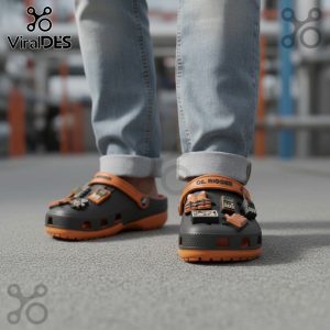 Oil Rigger Crocs Clogs with fun Jibbitz charms. Comfortable and durable footwear for oilfield workers.