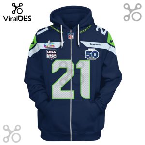 Seattle Seahawks #21 full zip hoodie with Super Bowl patches and team logos.!