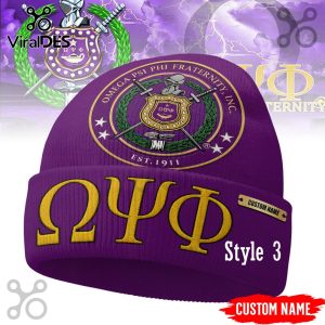 Omega Psi Phi beanie hat with custom embroidered name. Show your Que pride and stay warm!