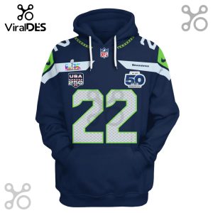 Hoodie with Seattle Seahawks jersey design, number 22, NFL and Super Bowl patches.!