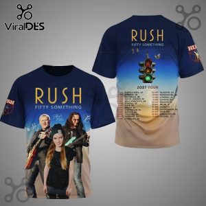 Rush Fifty Something 2027 Tour shirt featuring band members and tour dates!