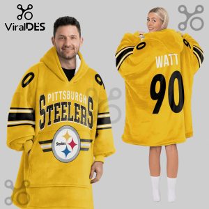 Pittsburgh Steelers T.J. Watt 90 Yellow NFL Football Oversized Blanket Hoodie