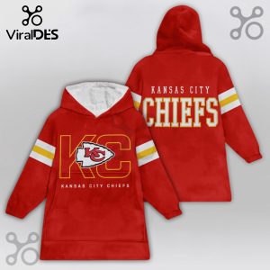 Red hooded blanket featuring the Kansas City Chiefs logo and text.!