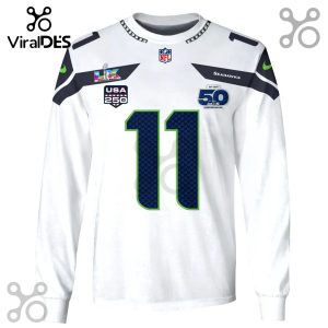 White long sleeve shirt with Seahawks logos, number 11, Super Bowl and NFL logos.!