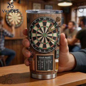 Personalized Darts Game Tumbler, Custom Name Dartboard Art Stainless Steel Tumbler