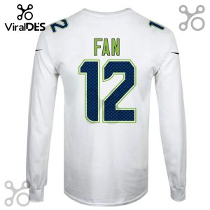 Back of white long-sleeve shirt with 'FAN' and number '12' in team colors and shoulder numbers.!