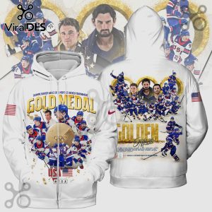 White zip-up hoodie featuring the 2026 U.S. Olympic Men's Ice Hockey Team with