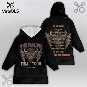 The Ralph Final Tour dates 1973-2025 on a black hooded blanket, buffalo with sunglasses and lightning bolts!
