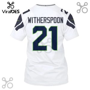 White T-shirt with 'WITHERSPOON' and number '21' in green and navy design on the back.!