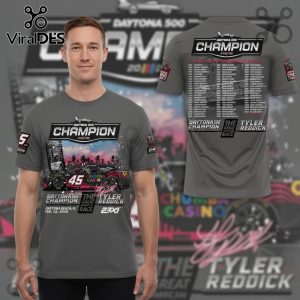 Gray tee featuring 'Daytona 500 Champion 2018/20' graphic with a race car and Tyler Reddick text!