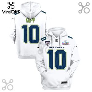 White hoodie featuring a Seattle Seahawks-themed design with 'KUPP' and the number '10'.!