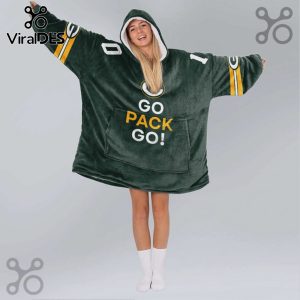 Green Bay Packers themed oversized hoodie blanket with hood. Features team colors and 'GO PACK GO!' text.!