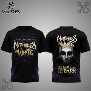 Afraid of the Dark Motionless In White 3D T-Shirt featuring band imagery and the song title.