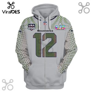 Gray Seahawks Super Bowl LVI hoodie featuring the number '12' on the front.!