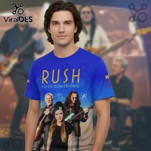 Rush Fifty Something band members graphic tee featuring Geddy Lee, Alex Lifeson, Neil Peart, and Anika Nilles.!