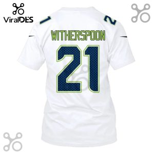 White t-shirt with the name 'WITHERSPOON' and the number '21' on the back in green and blue.!