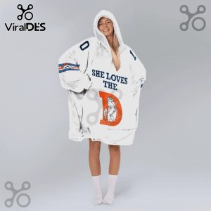 Oversized hoodie with 'She Loves The D' text, a Denver bronco, and the numbers 0 and 1.!