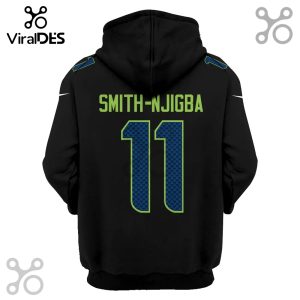 Black hoodie with SMITH-NJIGBA and the number 11 on the back in green and blue.!