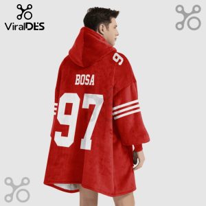 Red wearable blanket hoodie with 'BOSA' and the number '97' printed on the back, plus number '9' on the hood!