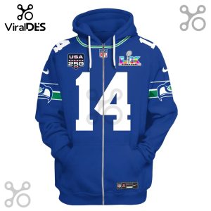 Blue zip-up hoodie with Seattle Seahawks elements and the number 14 on the front.!