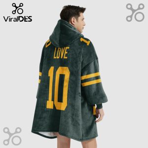 Snuggle Hoodie with green and yellow sports jersey design featuring the name LOVE and the number 10 on the back.!