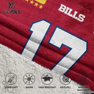 Red Buffalo Bills blanket featuring the number 17, stars and the team name.!