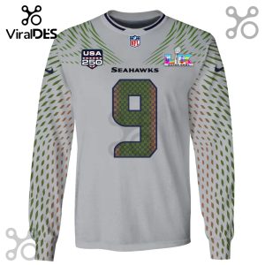 Seahawks Super Bowl LVIII long sleeve jersey with the number 9 filled with '12' pattern.!