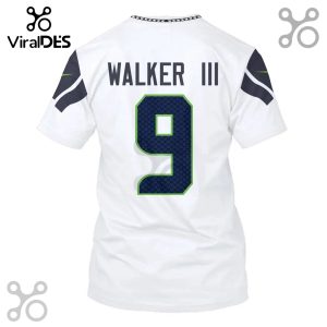White t-shirt with 'WALKER III' and the number '9' in blue and green on the back.!