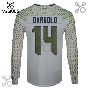 Back of a long sleeve shirt with 'Darnold' and the number '14' in a stylized sports jersey design.!