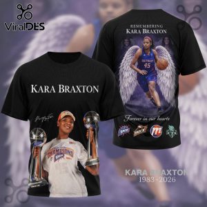 Black t-shirt featuring Kara Braxton memorial design with basketball imagery and angel wings.!