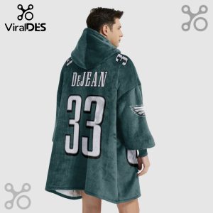 Hooded Blanket featuring 'DeJean' and the number '33' in white on a green background.!