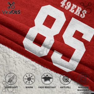 Red and white '49ers 85' graphic on a soft blanket.!