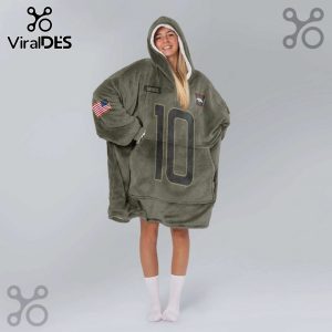 Oversized hoodie blanket with a 'Broncos' patch, the number '10', and an American flag patch.!