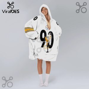 Oversized hoodie blanket featuring a Pittsburgh Steelers theme with number 90 and football player illustration.!