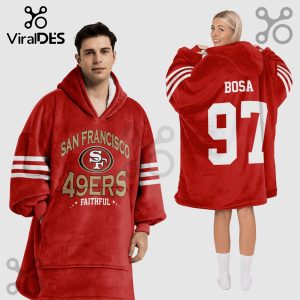 San Francisco 49ers Bosa 97 Red Football Oversized Blanket Hoodie