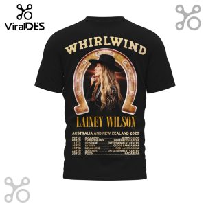 Lainey Wilson Whirlwind Australia and New Zealand 2026 tour dates on a black T-shirt.!