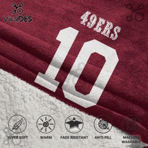 49ers number 10 printed on a maroon blanket with white sherpa lining.!