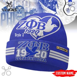 Blue beanie featuring Zeta Phi Beta (ZФB) 1920 designs, with custom name option.!