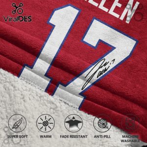 Number 17 jersey with Allen name and signature on a red and white sherpa blanket.!