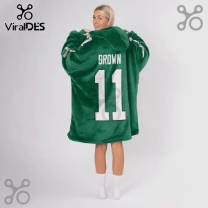 Green oversized hoodie blanket with 'BROWN' and the number '11' printed on the back.!