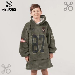 Olive oversized hoodie featuring 'Chiefs' text, team logo, number 87, and US flag patch.!