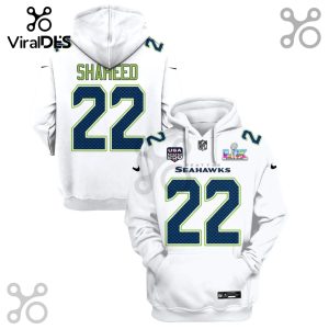 Seattle Seahawks Shaheed 22 Super Bowl LVI 3D White Pullover Hoodie